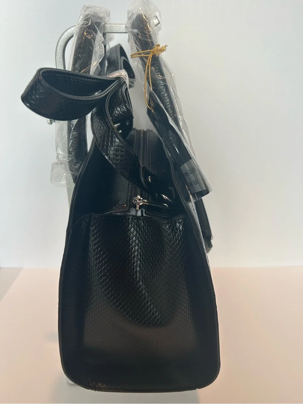 Crossi Like Dreams Elegant Black Embossed Satchel with Detachable Pouch